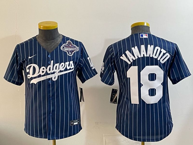Youth Nike 2026 Los Angeles Dodgers #18 Yamamoto Blue Stripe Game MLB Jersey 121114->youth mlb jersey->Youth Jersey